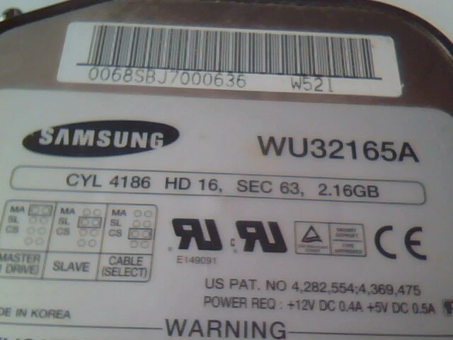 Hard Drive IDE Disk Samsung WU32165A J38J741019L W521 - image 2