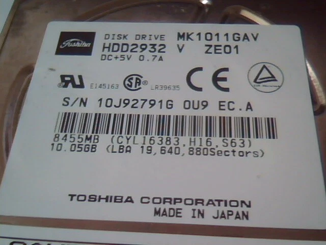 2.5 in Hard Drive IDE IBM Toshiba MK1011GAV HDD2932 OU9 - image 2