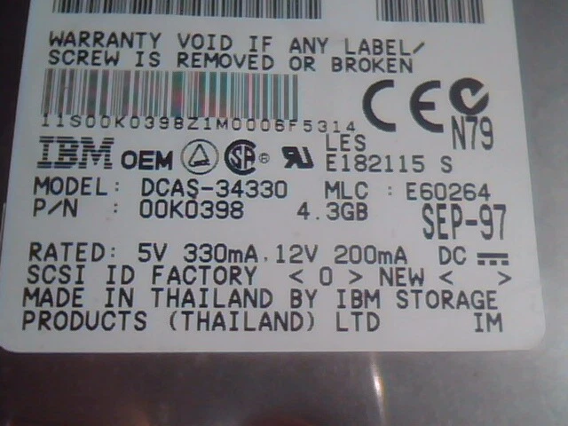 Hard Drive SCSI Disk IBM DCAS-34330 00K0398 E182115 DEC 30-48748-01 - image 3