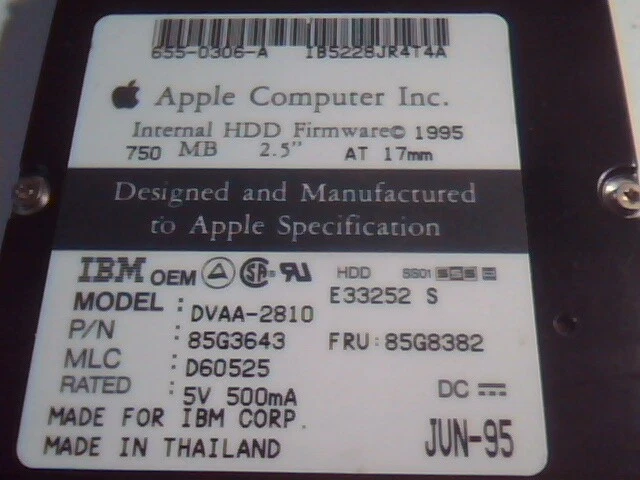 2.5 Hard Disk Drive IDE Apple IBM DVAA-2810 85G3643 D60525 - image 2