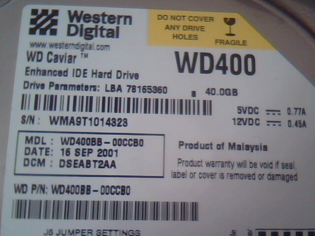 Hard Disk Drive IDE HDD Western Digital WD400BB-00CCB0 Caviar WD400 40GB - image 2