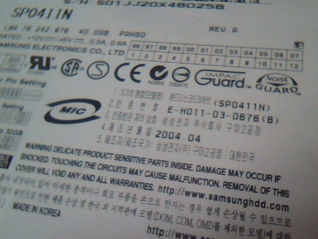 Hard Drive IDE Samsung Spinpoint SP0411N 0779J1CX429520 — image 3