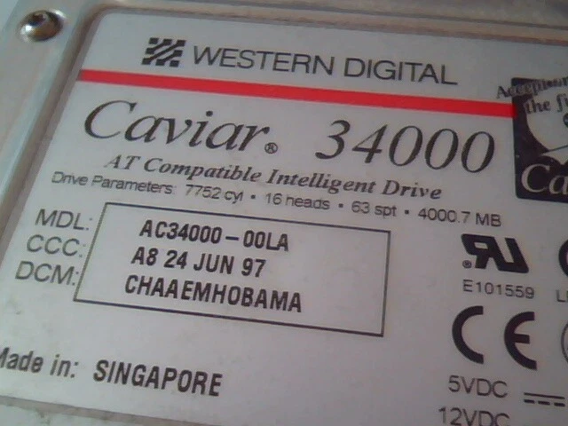 Hard Drive IDE Disk Western Digital Caviar 34000 AC34000-00LA A8 24 JUN 97 - image 2