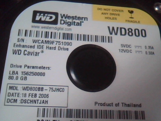 Hard Drive IDE Western Digital Caviar WD800BB-75JHC0 WD800 15650000 80GB - image 2