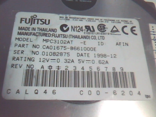 Hard Drive IDE Disk Fujitsu MPC3102AT CA01675-B661000E AFIN C00-6204 CALQ46 - image 2