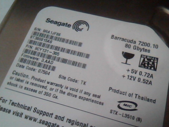 Hard Drive SATA Disk Seagate Barracuda 7200.10 ST380815AS 9CY131.305 STX-L3510 - image 2