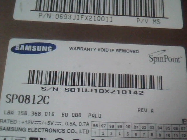 Hard Drive SATA Disk Samsung SpinPoint SP0812C 0693J1FX210011 MS E-H011-03-2475 - image 2