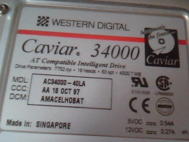 Hard Drive IDE Disk Western Digital Caviar AC34000-40LA AMACELHOBAT 4.0GB - image 2