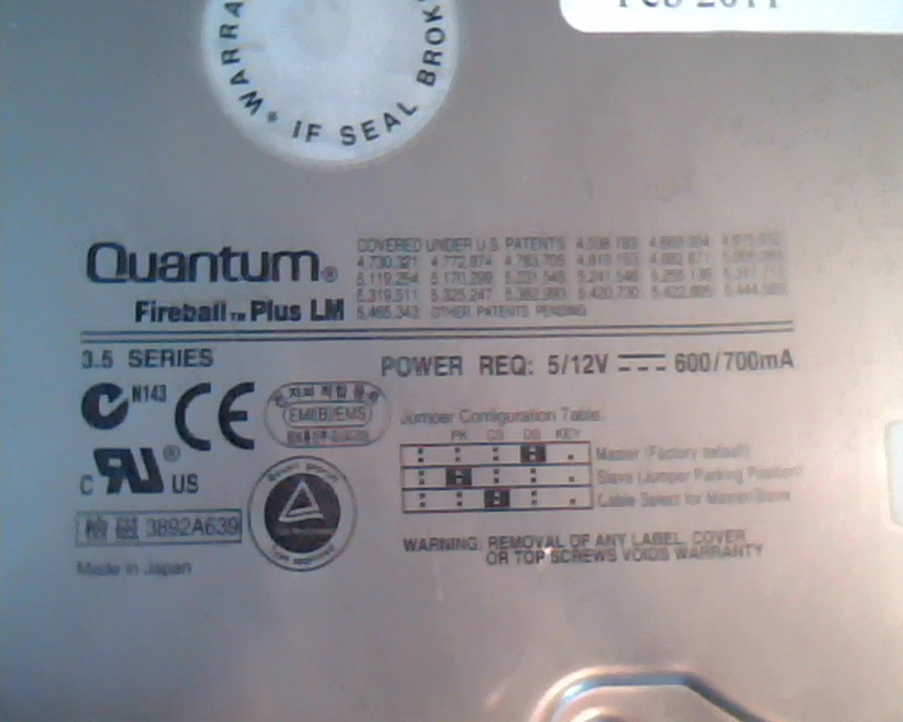 Hard Drive Disk IDE Disk Quantum Plus LM LM30A011 01-A 30.0AT ALM50750