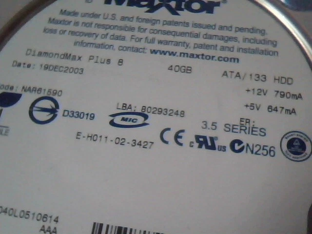 Hard Drive Disk IDE Maxtor 80293248 E-H011-02-3427 NAR61590 DiamondMax Plus 8 - image 2