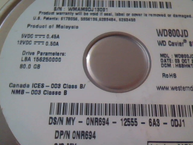 Hard Drive SATA Western Digital Caviar SE WD800JD-75MSA3 HSBHNTJCH WD800JD 80GB - image 3