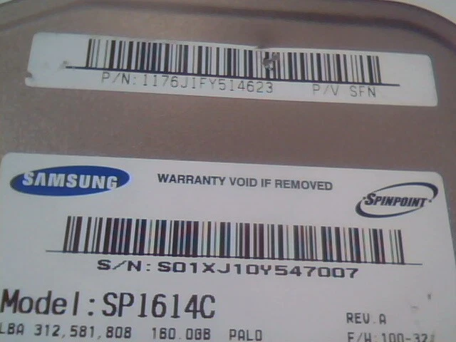 Hard Disk Drive SATA Samsung Spinpoint SP1614C 1176J1FY514623 350389-001 Rev A - image 3