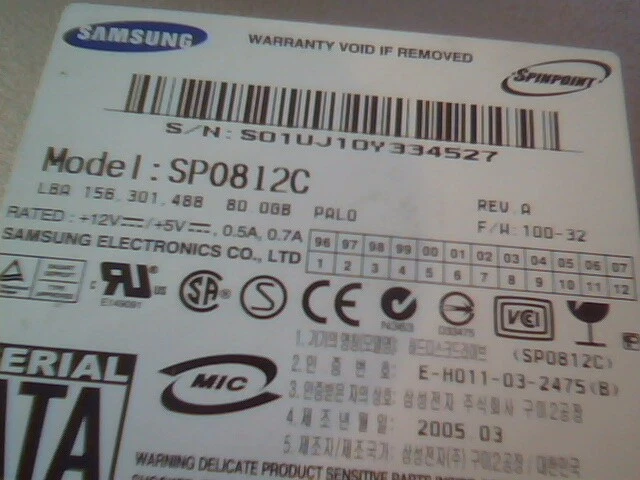 Hard Disk Drive SATA Samsung Spinpoint SP0812C 0896J1FY311725 350388-001 80GB - image 2