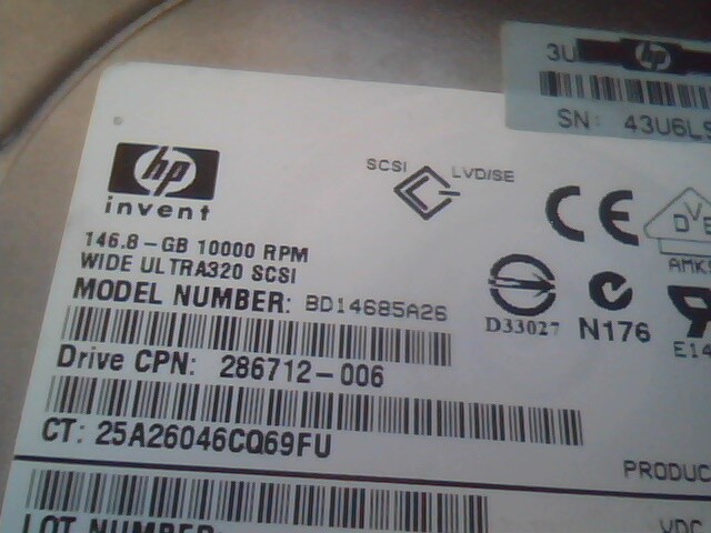 Hard Disk Drive SCSI HP invent Ultra320 BD14685A26 286712-006 3R-A3835-AA D33027 - image 2