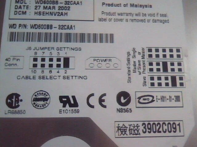 Hard Disk Drive IDE Western Digital Caviar WD600BB-32CAA1 117231408 3902C091 - image 3