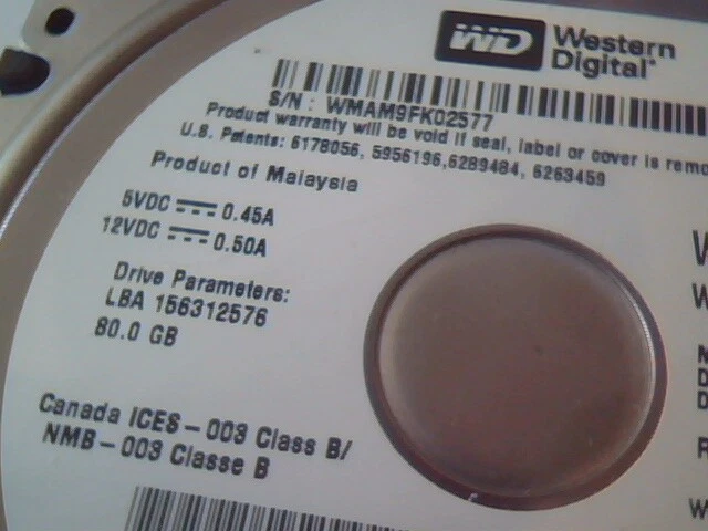 Hard Disk Drive SATA Western Digital WD800JD-08M8A1 40Y9034 ESCHNTJCA 156312576 - image 2