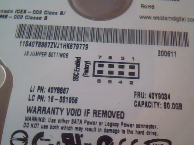 Hard Disk Drive SATA Western Digital WD800JD-08M8A1 40Y9034 ESCHNTJCA 156312576 - image 4