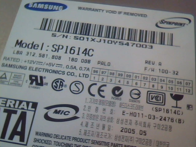 Hard Disk Drive SATA SP1614C Samsung Spinpoint 1176J1FY514853 350389-001 160.0GB - image 2