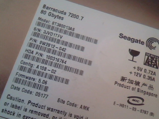 Hard Drive Disk SATA Barracuda 7200.7 Seagate ST380013AS 9W2812-042 A10B-02 - image 2