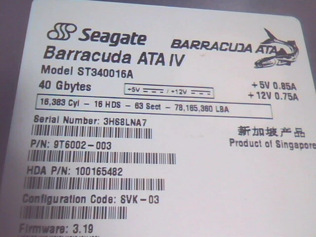 Hard Drive Disk IDE Seagate Barracuda ATA IV ST340016A 40GB 9T6002-003 100165482 - image 2