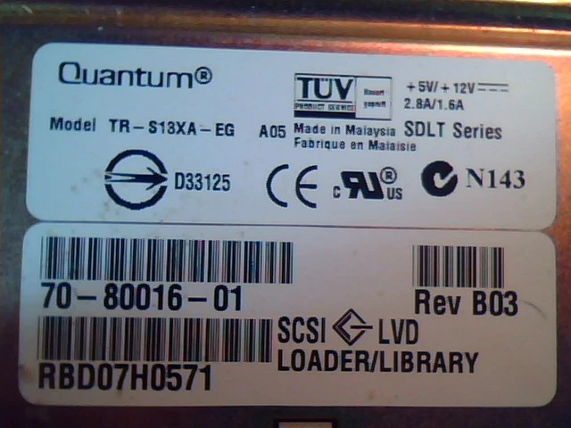 DLT Tape Drive Quantum TR-S13XA-EG 70-80016-01 A05 B03 SDLT Series SCSI LVD