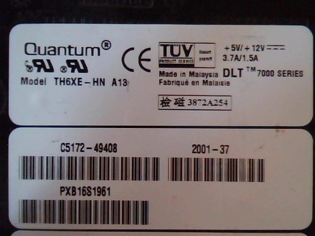 DLT Tape Drive Quantum TH6XE-HN 70-60370-22 A01 SCSI SE C5172-49408 7000 Series