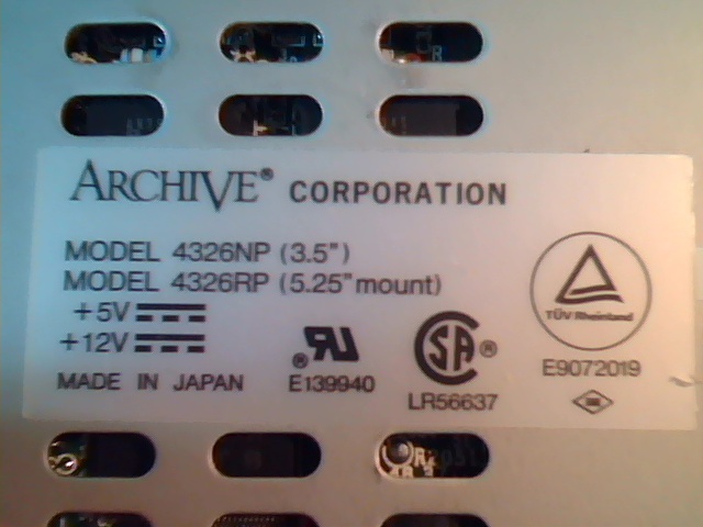 SCSI DAT Tape Drive Archive Corporation 4326NP 4326RP PAC05815 R28952-551 Rev D