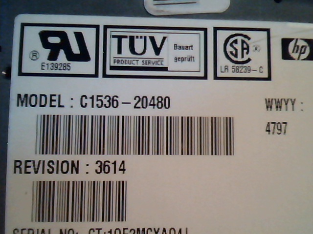 SCSI DAT Tape Drive HP C1536-20480 3614 TS177473 14274-201 E13985 67121