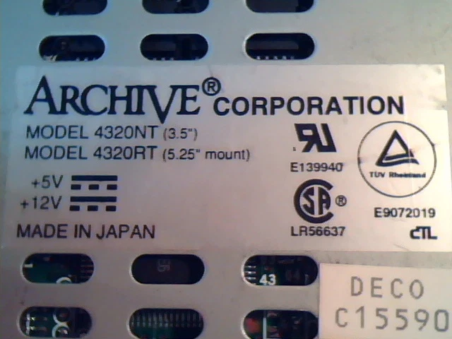 SCSI DAT Tape Drive Archive Corporation 4320NT 4320RT 27406-053 28319-013