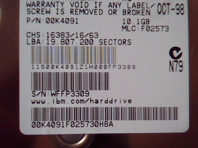 Hard Drive Disk IDE IBM DTTA-351010 00K4091 F02573 E182115 HG 10.1GB - image 2