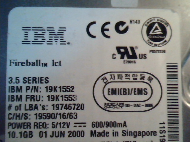 Hard Drive Disk IDE IBM Fireball lct 19K1552 19K1553 LC15A011 01-A 15.0AT