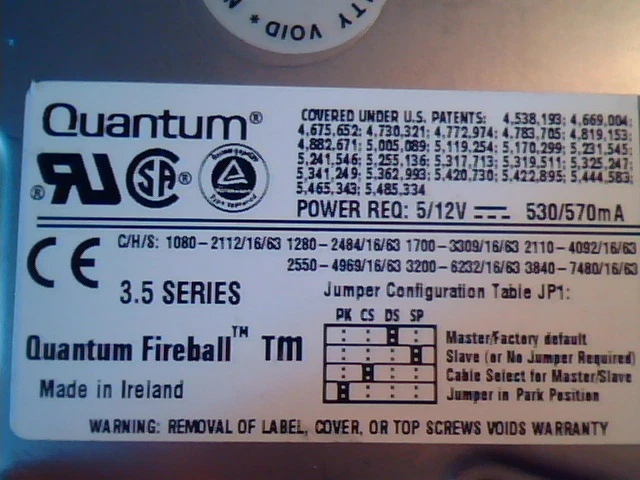 Hard Drive Disk IDE Quantum Fireball TM TM21A012 01-D A6824 2110AT ATMB 24K0