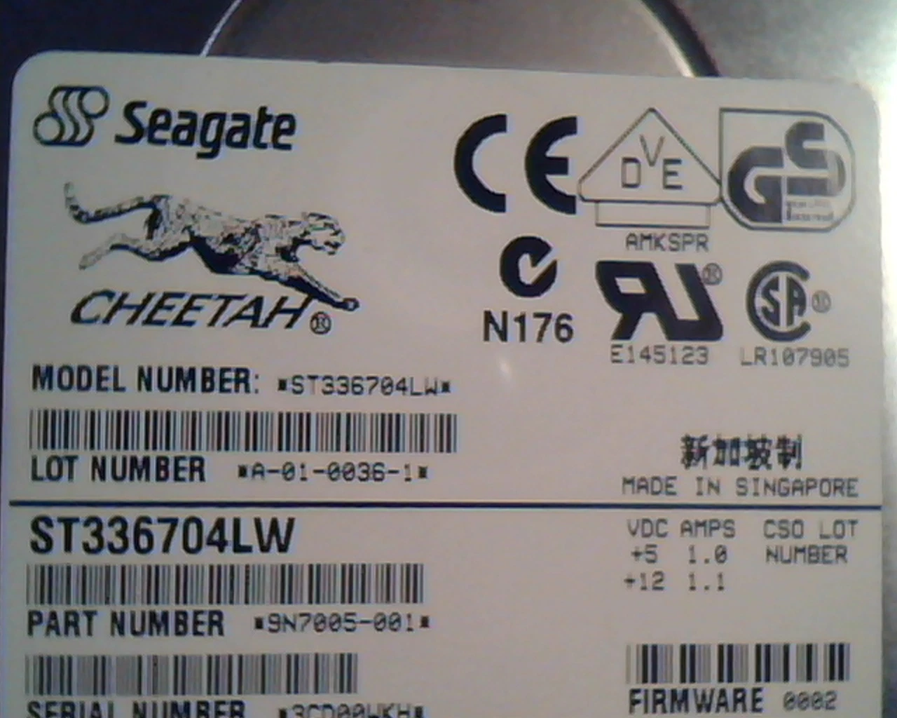 Hard Drive Disk Seagate Cheetah ST336704LW A-01-0036-1 9N7005-001 0002 E145123
