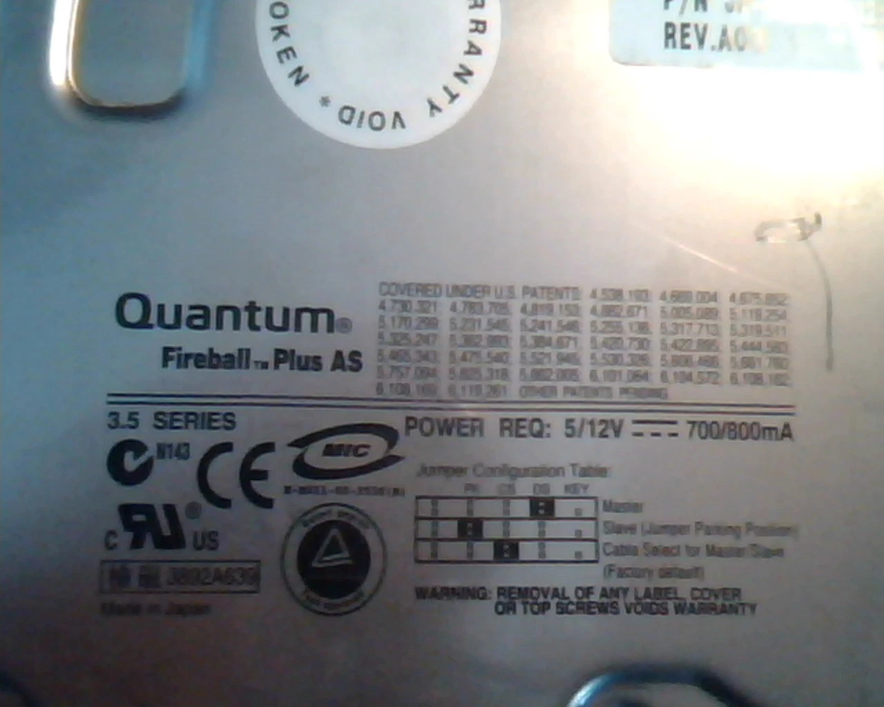 Hard Disk Drive IDE Quantum Fireball Plus AS AS30A014-02-A QMP30000AS-A 30GB