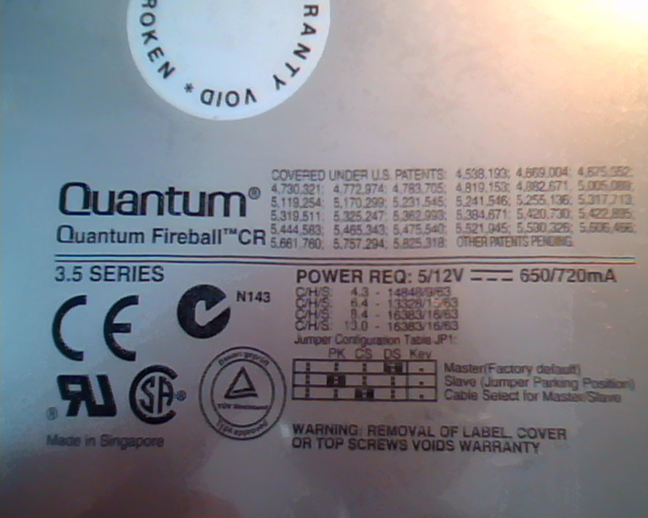Hard Disk Drive IDE Quantum Fireball CR CR64A011 01-B 6.4AT ACRU 1200