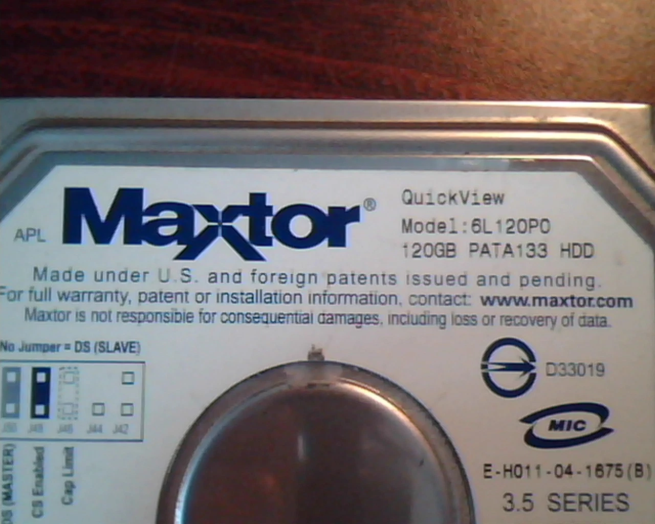 Hard Disk Drive IDE Maxtor Quickview 6L120P0 120GB PATA133 234441648 BAJ41G20