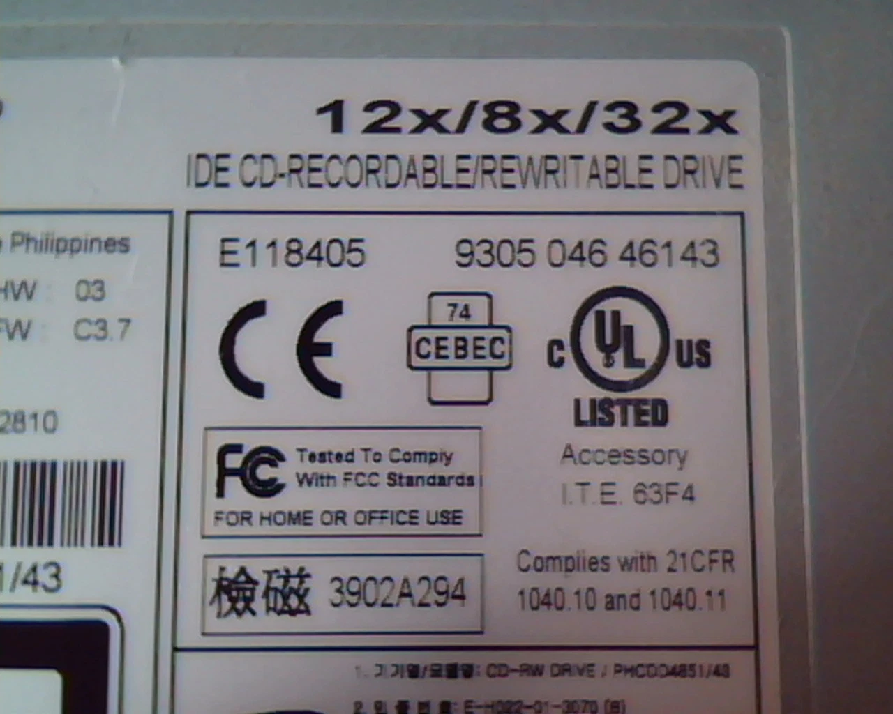 Hewlett Packard HP IDE CD Recordable Rewritable Drive 5185-4807 PHCDD4851/43 - image 2