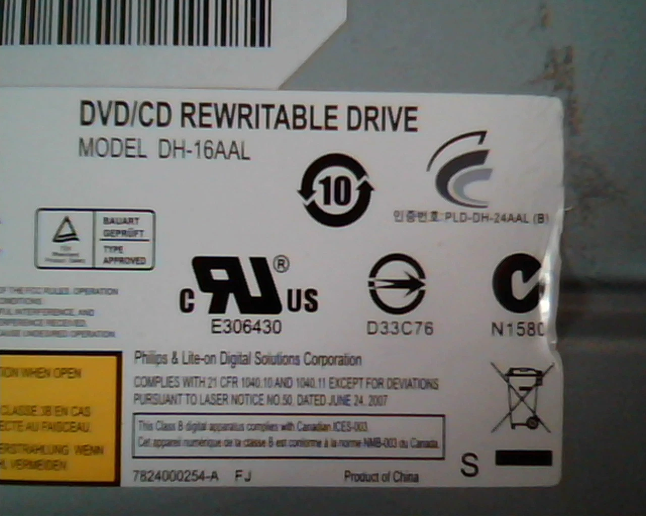 HP DH-16AAL-DT2 LHDE 575781-500 DVD/CD Rewritable Drive DH-16AAL D33C76 Nov2009 - image 3