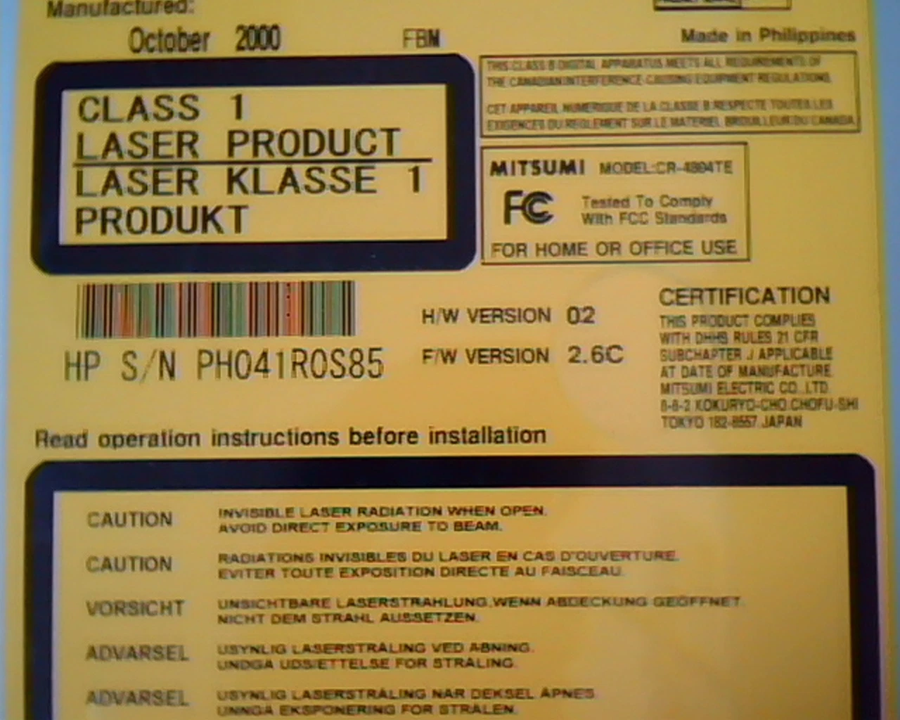HP MTCR-4804TE ATAPI CD-Recordable Rewritable Drive CR-4804TE 2.6C Mitsumi - image 3