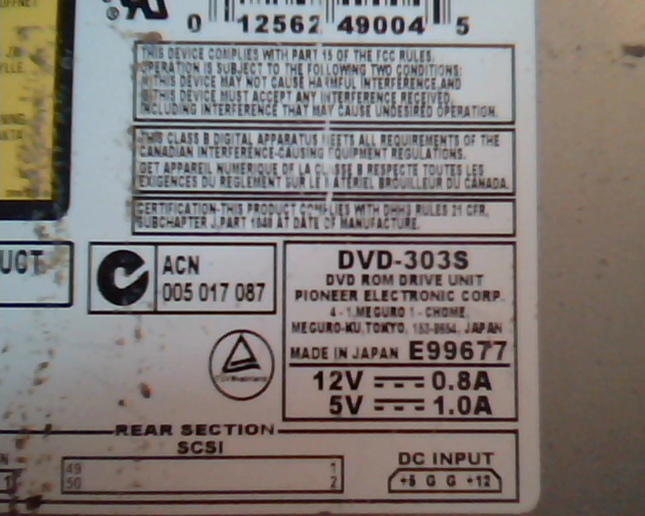 Code DVD-303S-A DVD-303S DVD ROM Drive Pioneer SCSI 2535843 E99677 - image 3