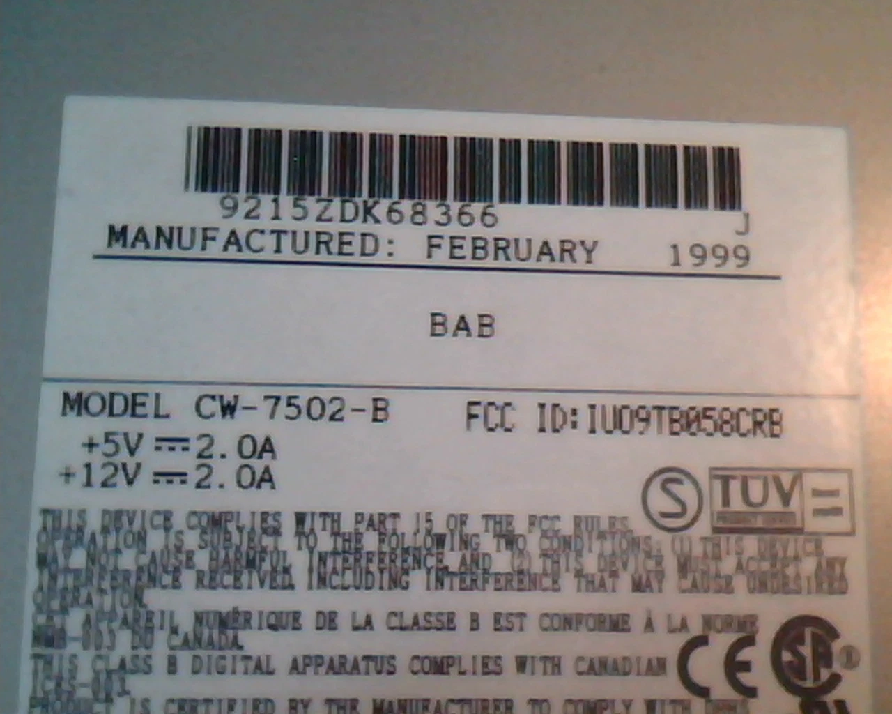 Matsushita-Kotobuki CW-7502-B IU09TB058CRB Feb1999 BAB CD-R 4x Write Drive SCSI