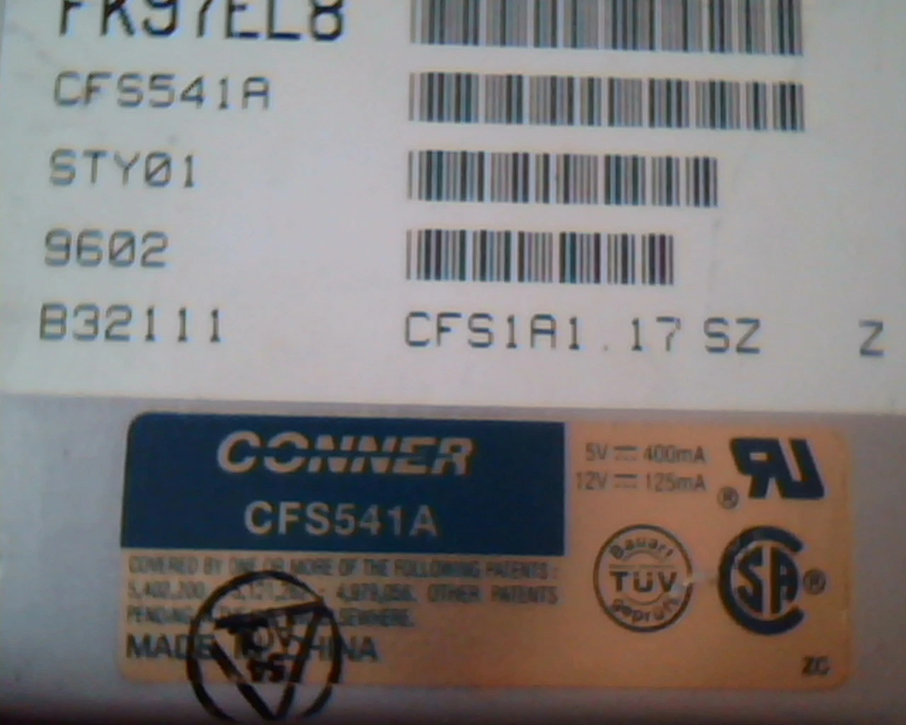 Hard Disk Drive IDE Conner CFS541A STY01 9602 B32111 CFS1A1.17 FK97EL8 HDD