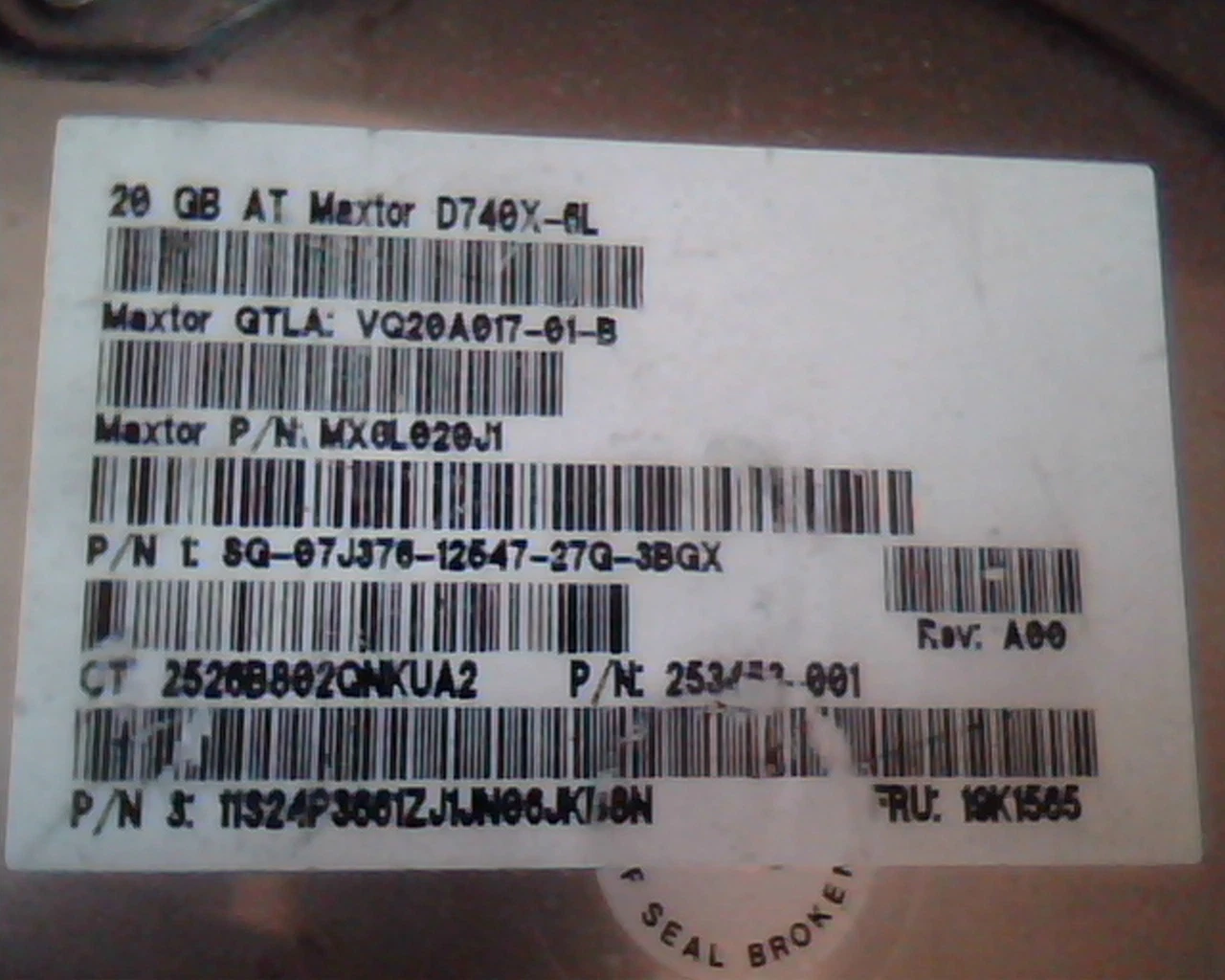 Hard Disk Drive IDE Maxtor D740X-6L 20GB AT MX6L020J1 A00 19K1565 3.5 HDD