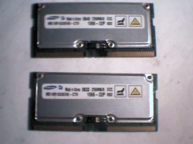 QTY2 Samsung MS18R1628EH0-CT9 160-pin Rambus 256MB 256/8 ECC 1066-32P SoDimm