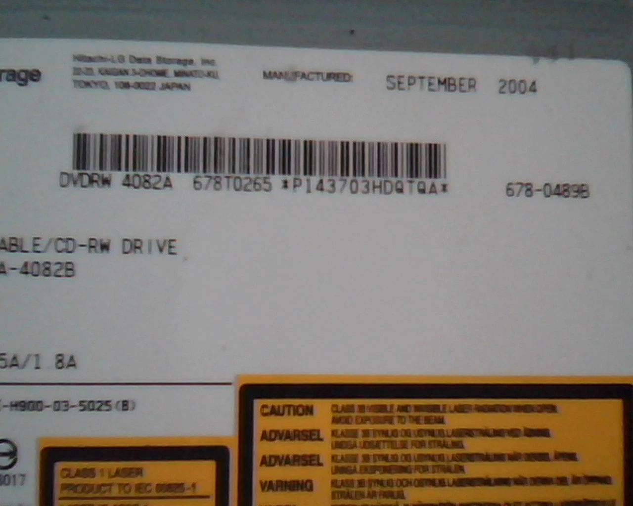HL Data Storage DVD Writable CD-RW Drive GWA-4082B 678-0489B Sept 2004 4082A - image 2