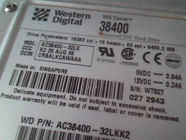 Hard Disk Drive IDE Western Digital Caviar 38400 AC38400-32LK AC68400-32LKK2 - image 2
