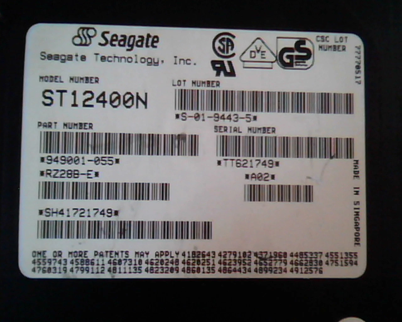 Hard Drive Disk SCSI Seagate ST12400N 949001-055 S-01-9443-5 A02 RZ288-E HDD - image 2