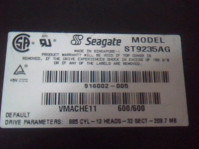 2.5 Hard Drive IDE Seagate ST9235AG 916002-005 209.7 MB VMACHE11 HDD - image 2
