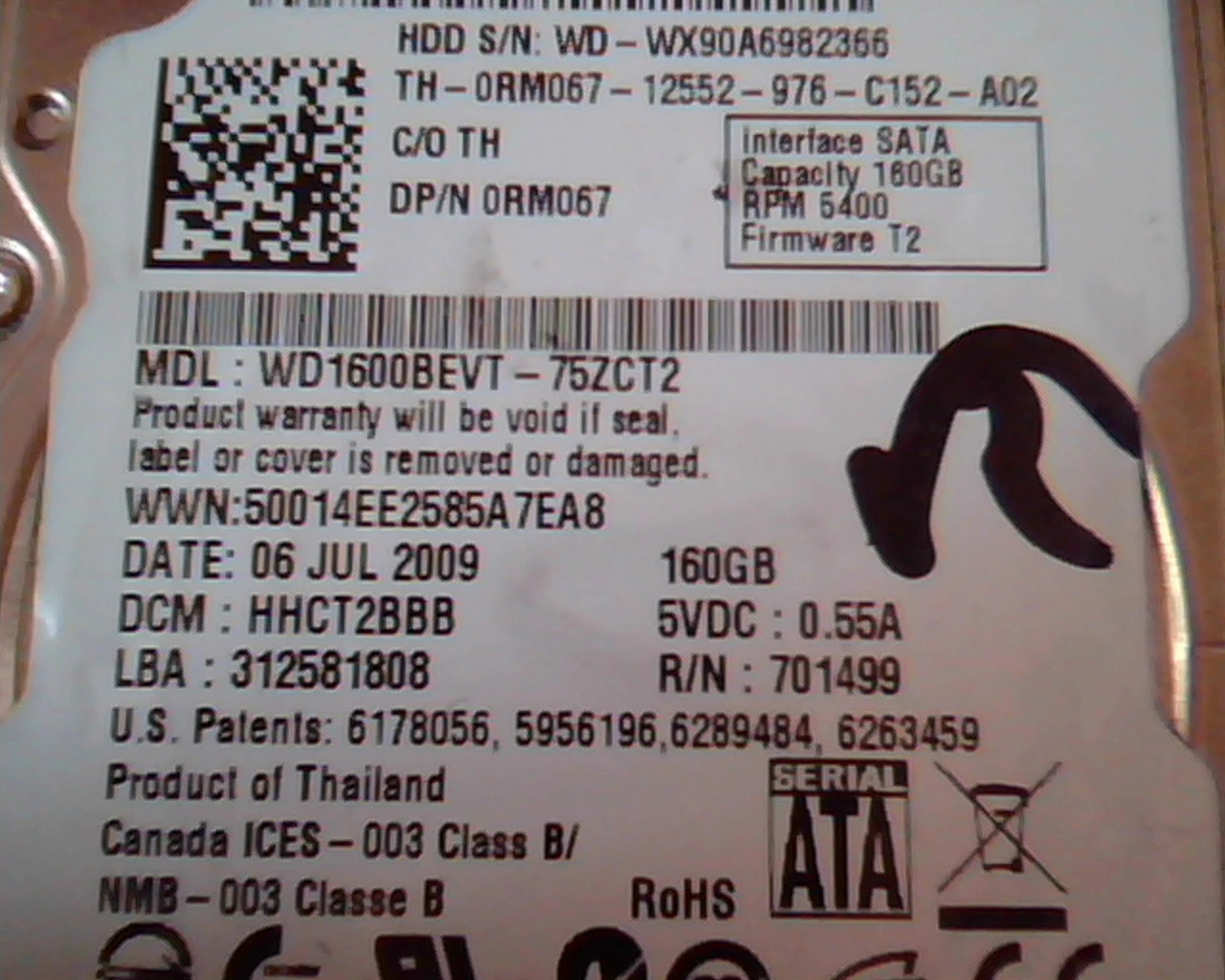 2.5 Hard Drive SATA Western Digital Scorpio WD1600BEVT-75ZCT2 HHCT2BBB 312581808 - image 4
