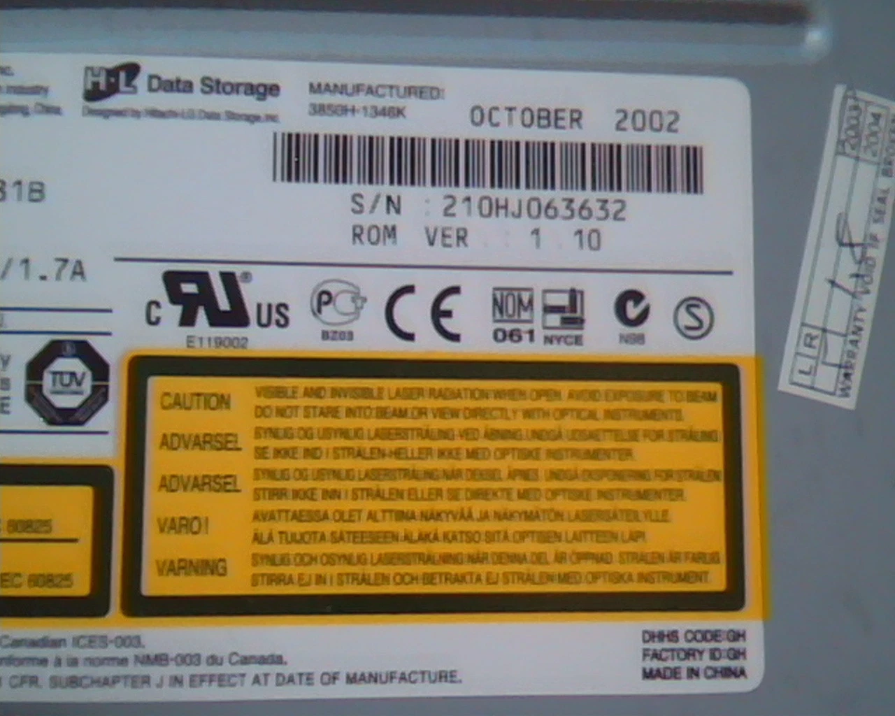 LG CD-R/RW Drive GCE-8481B Oct 2002 1.10 3850H-1346K HL Data Storage Rewritable - image 2